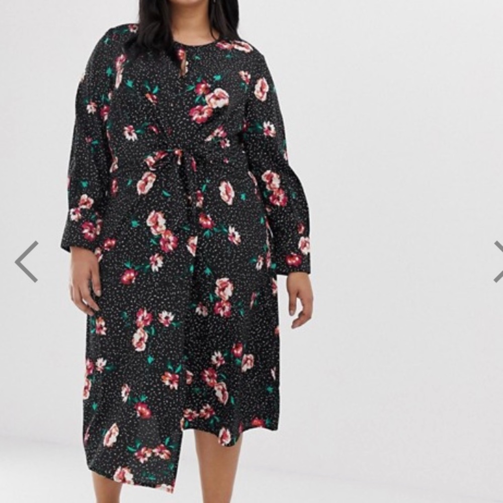 NWT Asos knot front asymmetric wrap floral dress - Picture 1 of 4